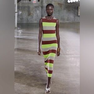 Zara Sleeveless Midi Dress in Lime, Burgundy & Taupe